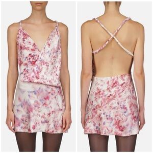 NWT Marina Moscone Foulard Open Back Dress Pink Multi Silk Blend Sz 00